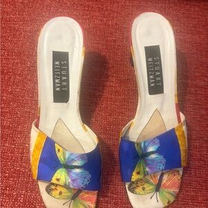 Stuart Weitzman Multicolor Butterfly Slide Mules - Blue, Yellow, Pink